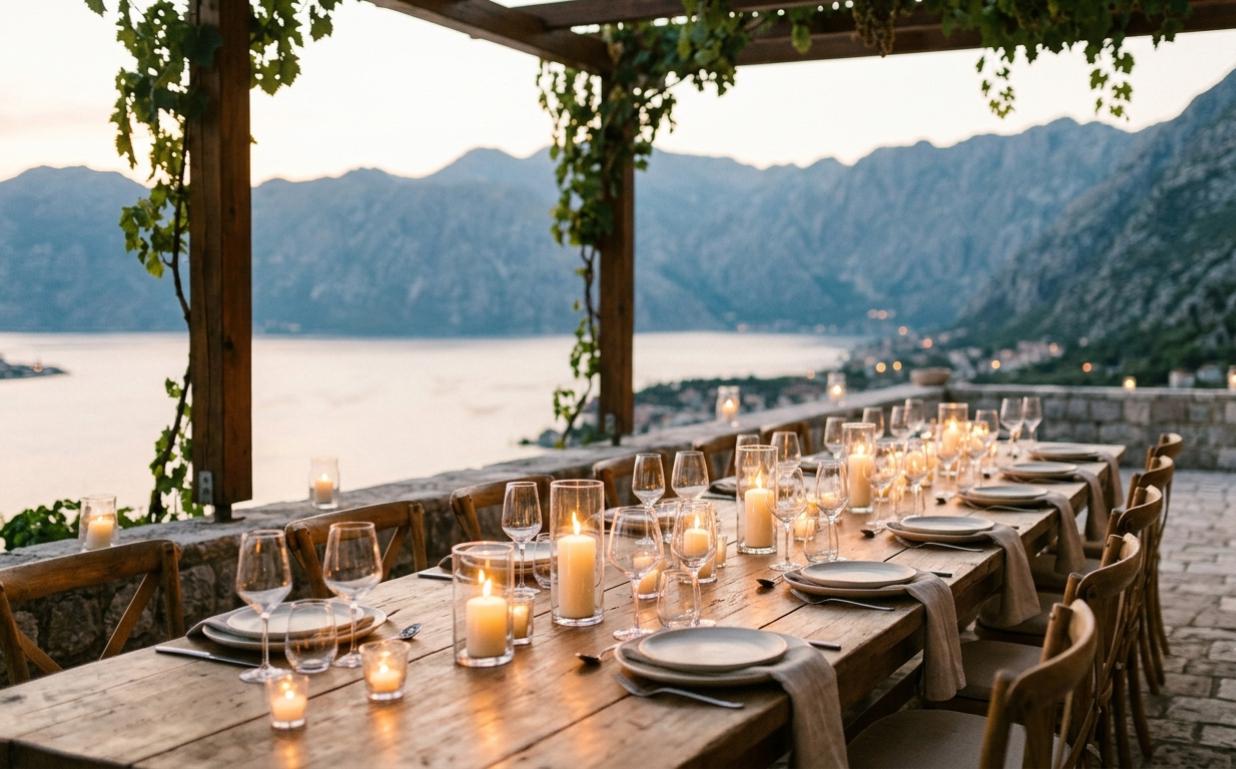 Luxury dinner terrace Bay of Kotor Montenegro